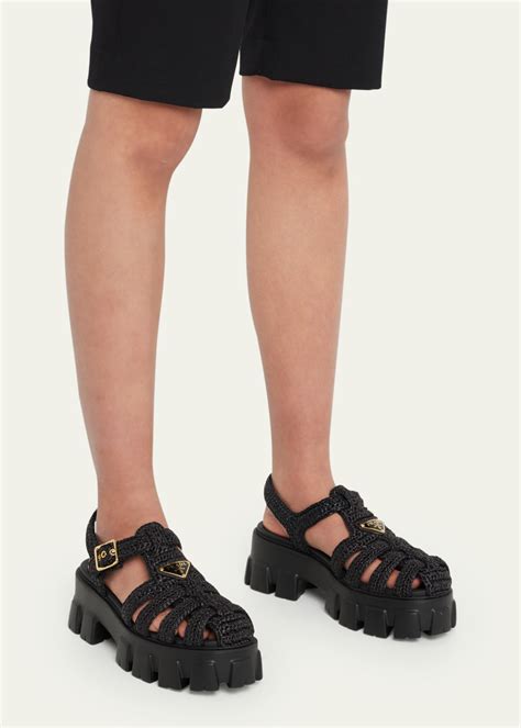 Prada Monolith Raffia Sandals 